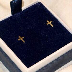 Cross Earrings in 14k Yellow Gold (7.5mm)